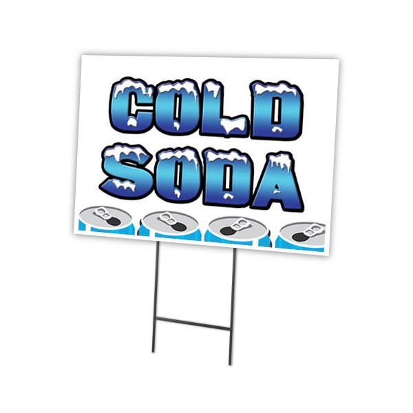 Cold Soda Yard Sign & Stake outdoor plastic coroplast window, C-1824 Cold Soda